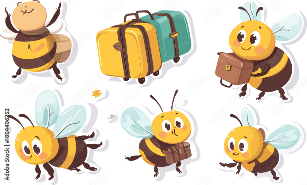 Obraz premium Funny cartoon animal set illustration with cute bee vector collection design