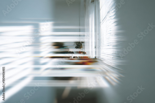 modern home workspace featuring ar interface with blurred white text bars creating innovative atmosphere