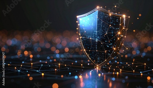 Cyber Shield with Orange and Blue Network Lights