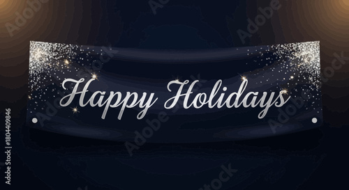 Festive Happy Holidays banner with shimmering silver glitter accents and elegant design