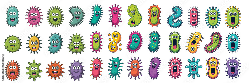 Obraz premium Adorable happy germ cartoons, colorful and playful, perfect for kids design
