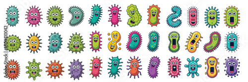 Adorable happy germ cartoons, colorful and playful, perfect for kids design