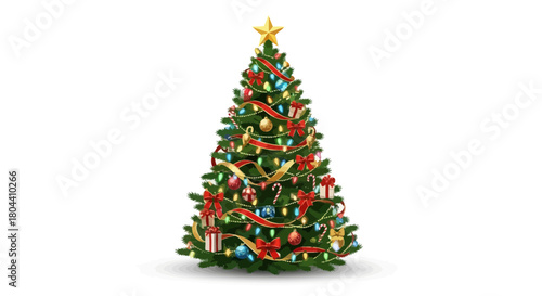 Decorated Christmas tree with gifts and ornaments for the festive holiday season