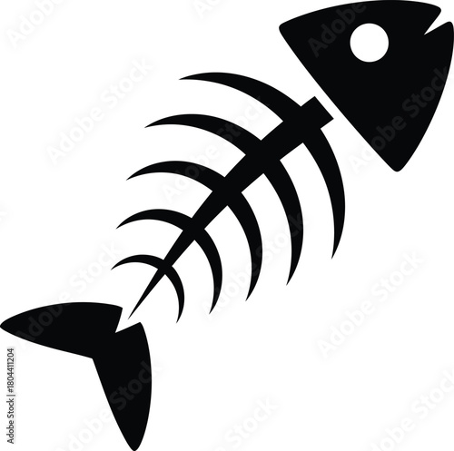 Fish skeleton icon in minimal black silhouette design