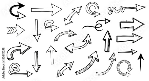 Diverse hand-drawn arrow collection in various styles directions and orientations