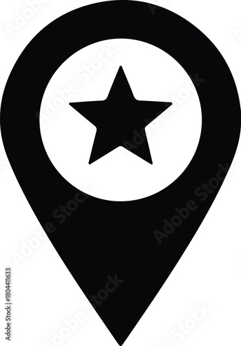 Illustration star in map pin pointer black silhouette vector