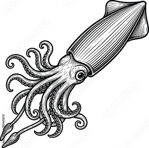 Squid detailed marine creature vector art