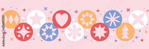 Christmas banner with decorations. Snowflakes and baubles. Vector illustration