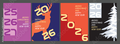 Christmas brown tags vector poster set design. Merry christmas and happy new year. Greeting card, party invitation card, website banner, social media banner