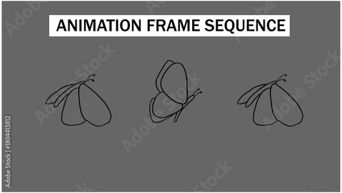 Hand-Drawn Butterfly Flying Animation Frame Sequence. 2D Cartoon Style Insect Flight Loop Element. Delicate Nature and Freedom Concept Motion Graphic Overlay.