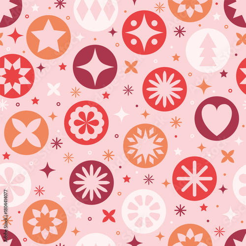Christmas seamless pattern in minimalist style. Ornaments with stars. Vector illustration