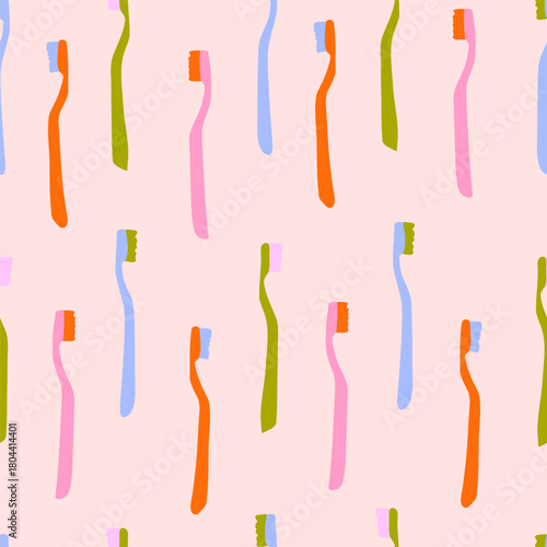 Seamless pattern made of hand-drawn toothbrushes. Trendy vector illustration.