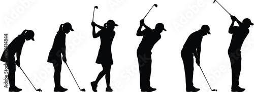 Golf players swing sequence silhouette vector