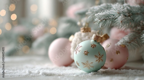 pastel pink and mint Christmas ornaments
