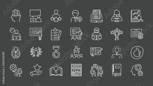 Hand drawing Expert Icon Set – Professional, Mentor, Leader and Coach. Editable Stroke, Colored Vector Illustration 