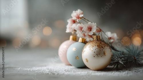 pastel pink and mint Christmas ornaments