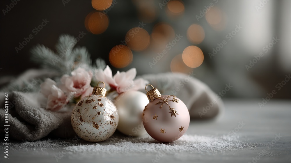 Obraz premium pastel pink and mint Christmas ornaments