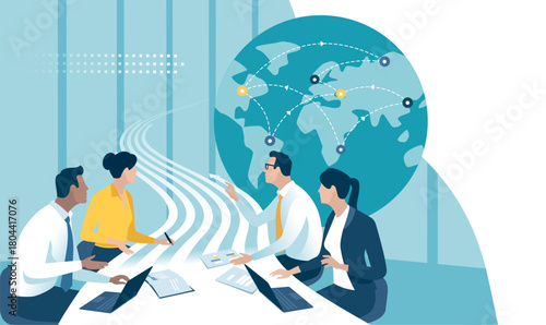 Plan and successful global business strategy. The team and globe. Business vector web, illustration template.

