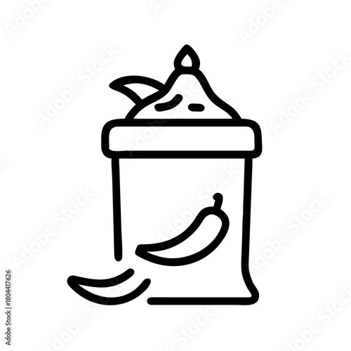 An illustrative depiction of a chili bag filled with chili peppers