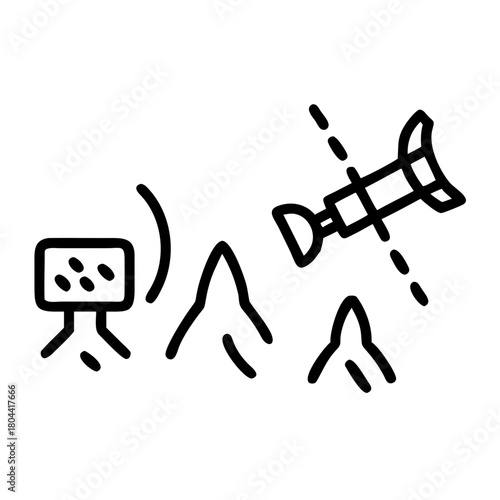 A simple outline drawing of a communications array and landscape