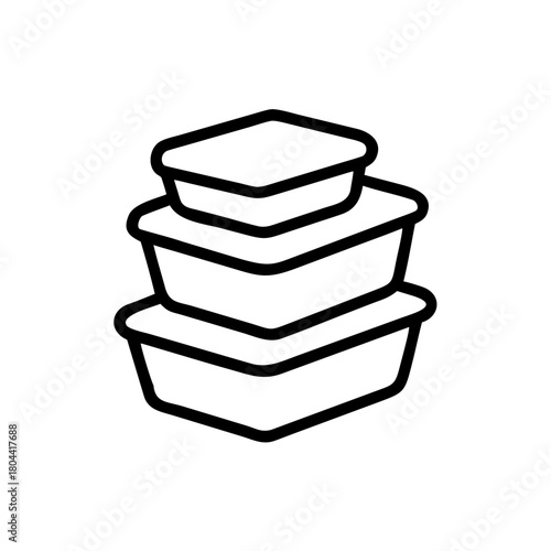 Stack of three food containers, ideal for meal preparation and storage, presented in an outline