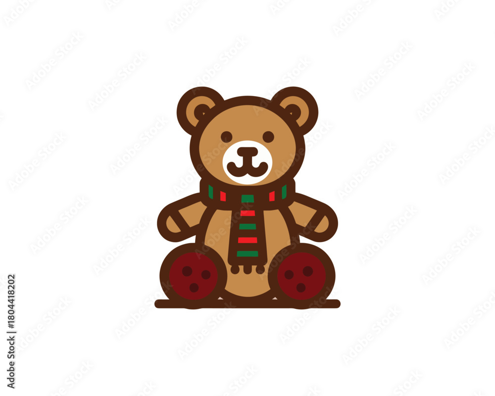 Naklejka premium Christmas teddy bear toy in outlined