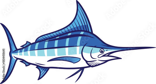 Blue marlin fish cartoon illustration vector drawing ocean sea animal eps silhouette