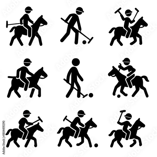 Polo Game and Horse Riding Sport Vector Icon Set