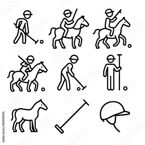 Polo Game and Horse Riding Sport Vector Icon Set