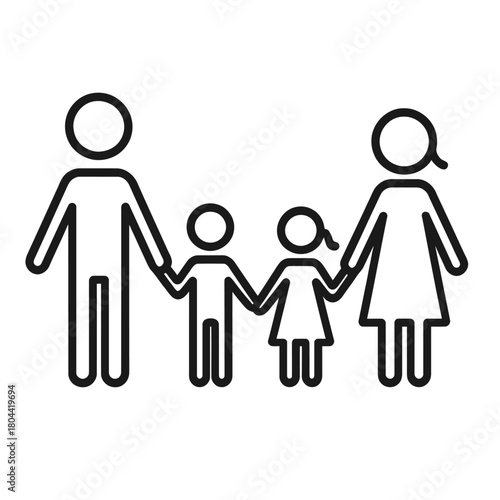 Parents and Two Children Silhouette: Mother, Father, Son, and Daughter Icon