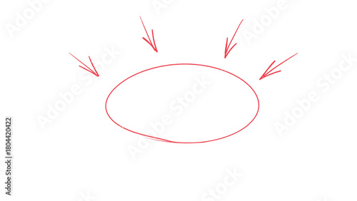 фотографія Red hand drawn oval frame with arrows on transparent background