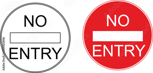 Two circular road signs indicating 'No Entry', one with a red background and the other with a white background.