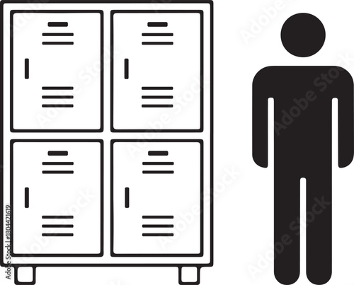 Locker room male icon vector illustration for storage, sports, school, gym, and personal items, flat outline design