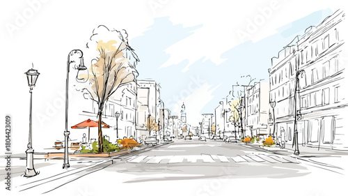 City Street Drawing with City Vector Picture for Urban Design Projects