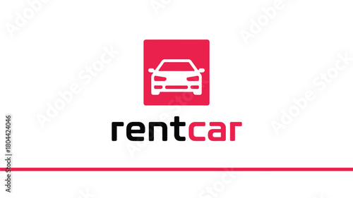 Modern Rent Car Logo with Car Silhouette in Red Square for Car Rental Services
