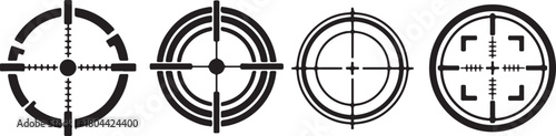 Collection of four different black and white crosshair icons