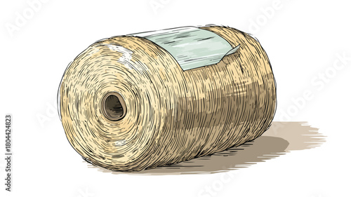 Detailed Illustration of Rolled Straw with Tape Vector Drawing