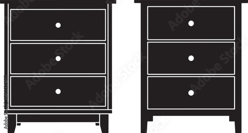 Two black wooden bedside tables with drawers silhouette