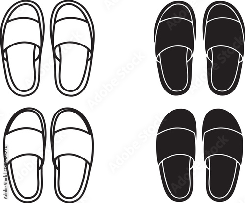 Pair of outline and solid black slippers