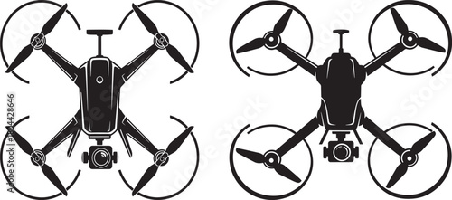 Two drone quadcopters top view silhouette