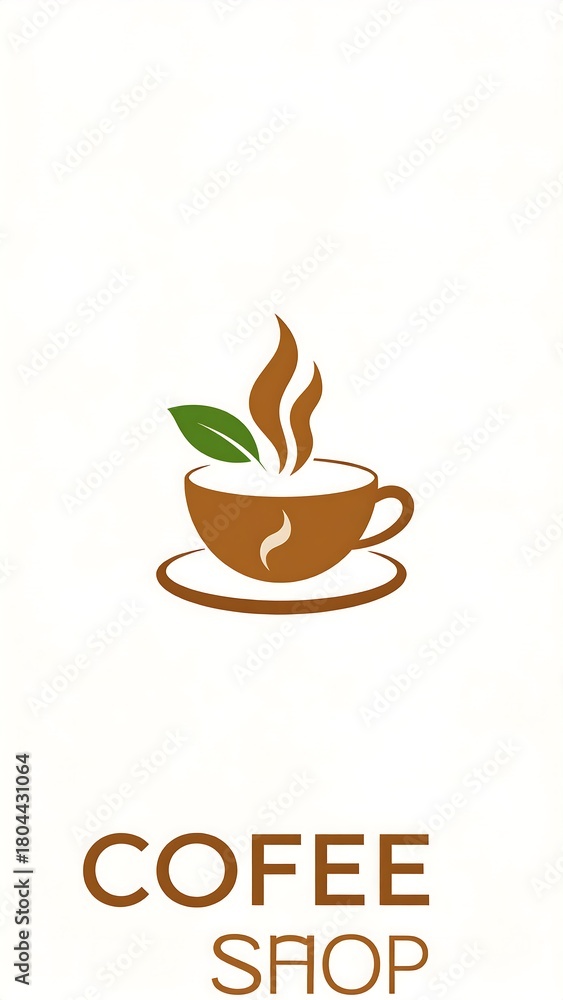 Obraz premium Graphic with a stylized coffee cup design, steam, and leaf. Decorative for coffee shop purposes
