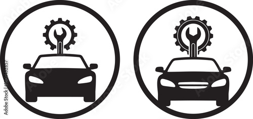 Car repair service icons with wrench and gear silhouette
