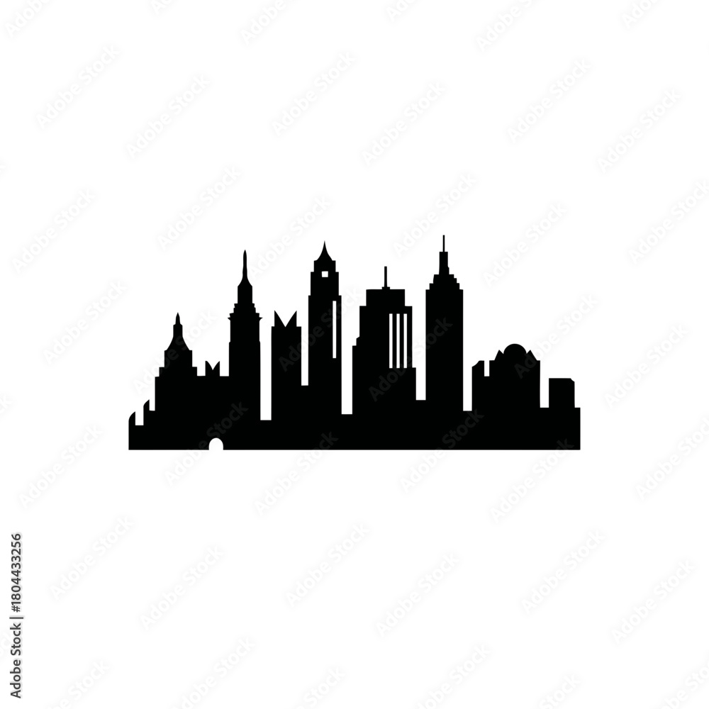 Naklejka premium City skyline silhouette modern architecture depicted in black and white