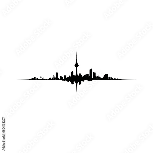 Silhouette of a city skyline with buildings and antenna tower illustration