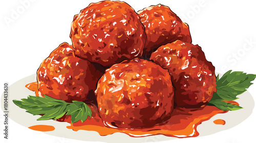 Delicious Meatball Vector with Outline on White Background