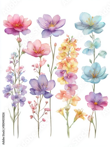 Wallpaper Mural Beautiful assorted flower illustrations featuring vibrant colors and delicate petals in a whimsical design Torontodigital.ca
