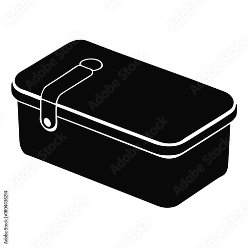 Simple black isometric illustration of a lunch box with a handle