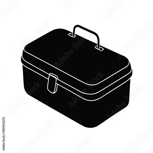 Simple line drawing of a rectangular lunch box with handle