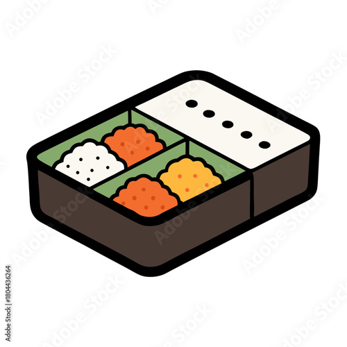 Bento box with four compartments containing different food items
