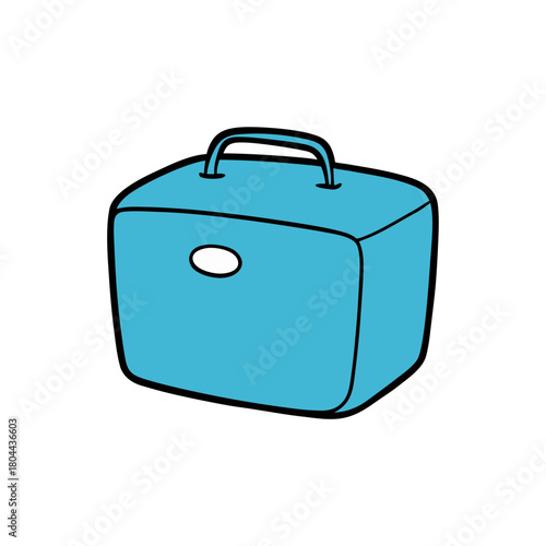 Simple cartoon blue lunch box with handle and oval label